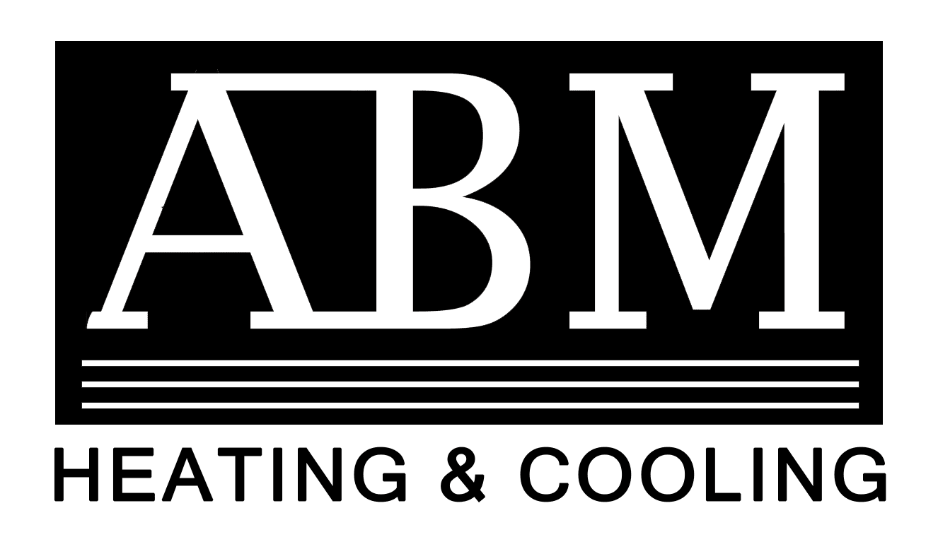A black and green logo for abm heating & cooling.
